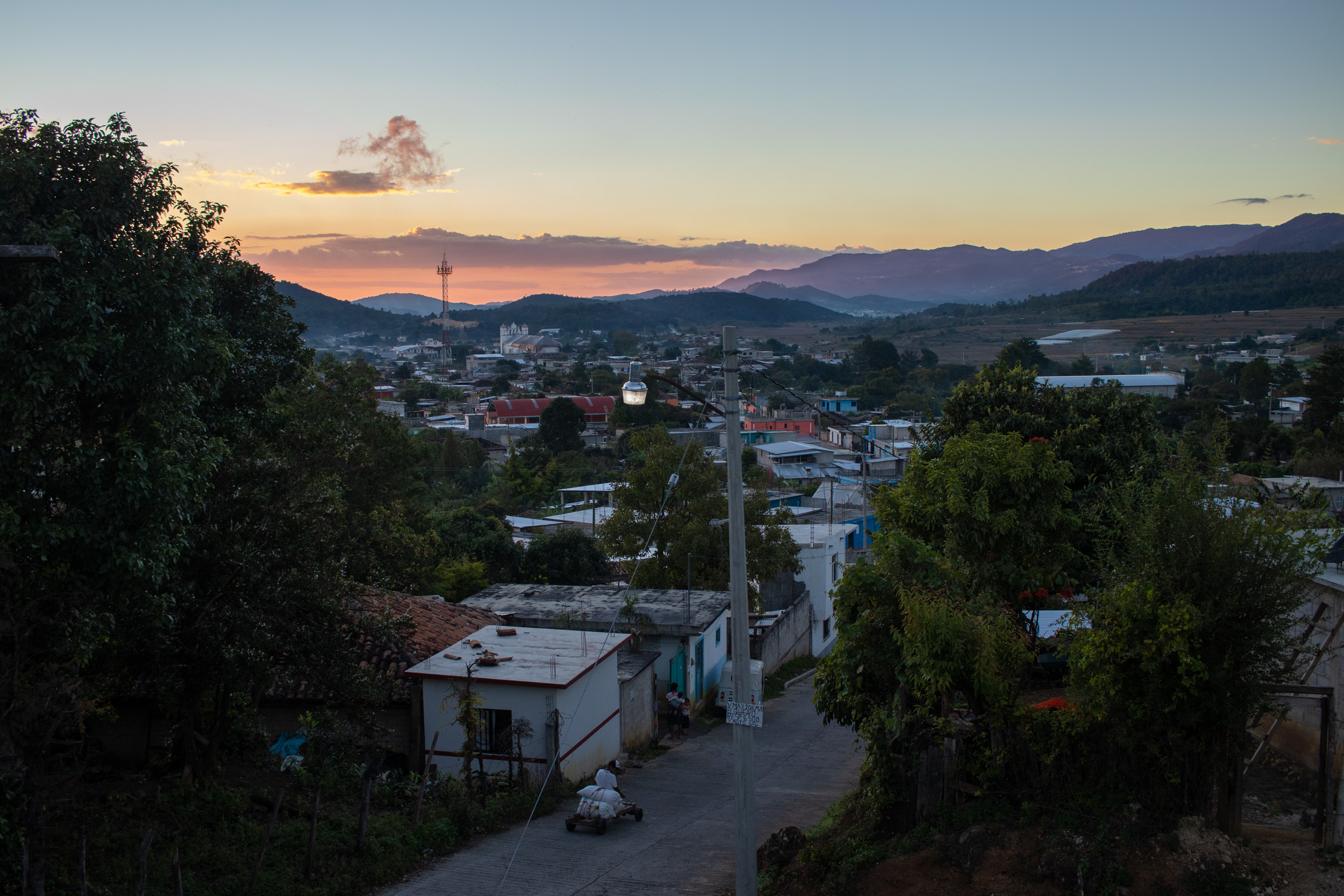 A city in Guatemala at dusk